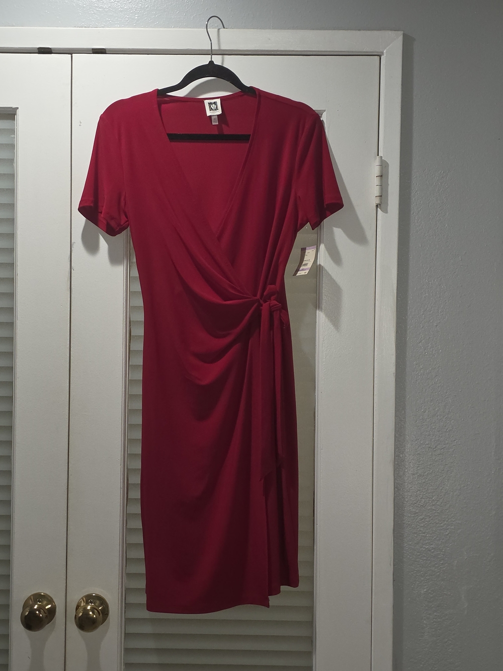 Anne Klein Red Wrap-Style Midi Dress with Side Tie